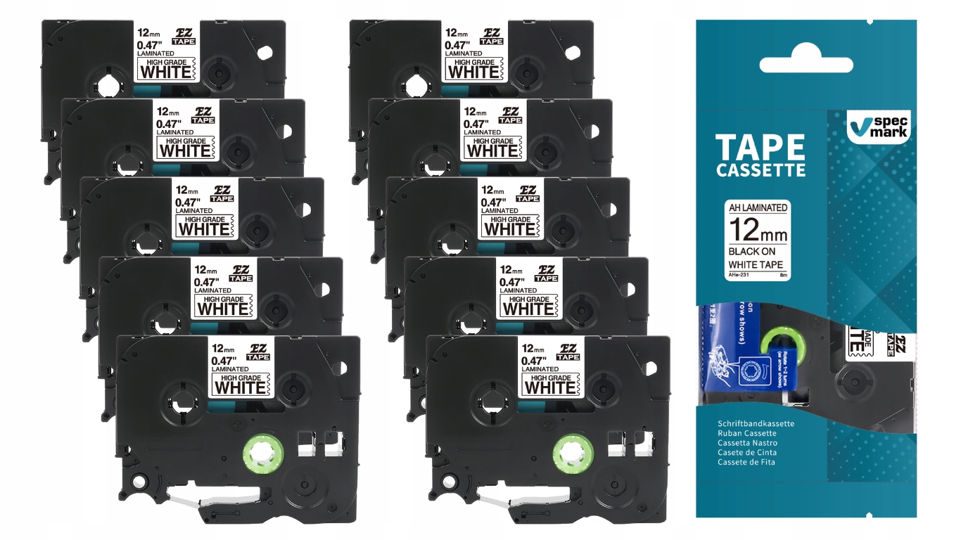 Taśma do drukarki Brother TZe-231 biała 12mm x 8m TZ-231 Komplet 10 Szt