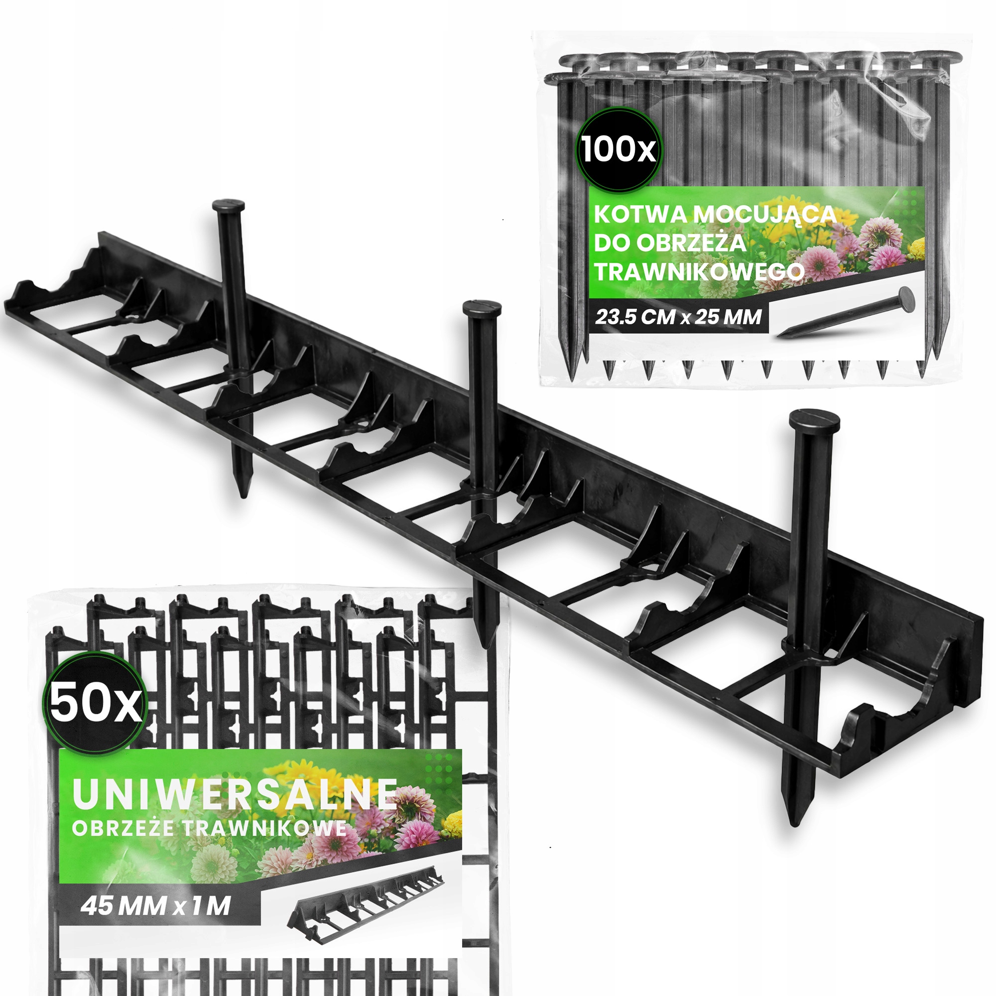Okraj Trávnika 50 m 45 mm Border Palisáda 100 x Upevňovacie Kotvy 25 cm Us-t