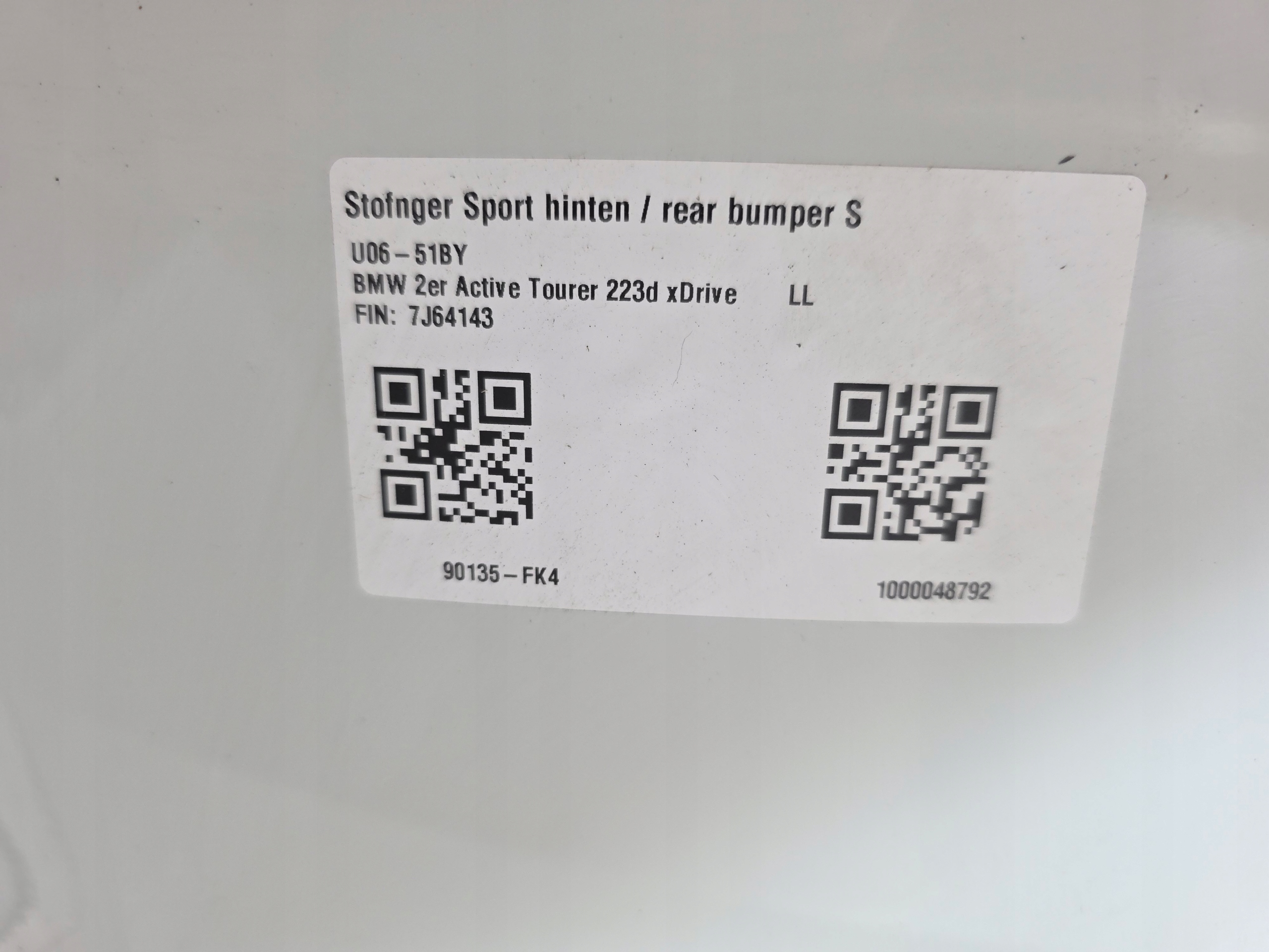 bumper rear BMW 2 U06 m-packet 6XPDC A300 ALPINWEISS