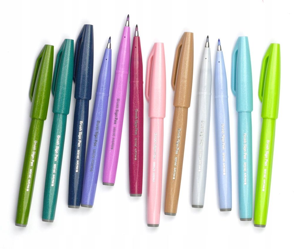 Pisaki pędzelkowe do kaligrafii PENTEL Sign Pen Brush 12 kolorów pastel Kolor różne kolory