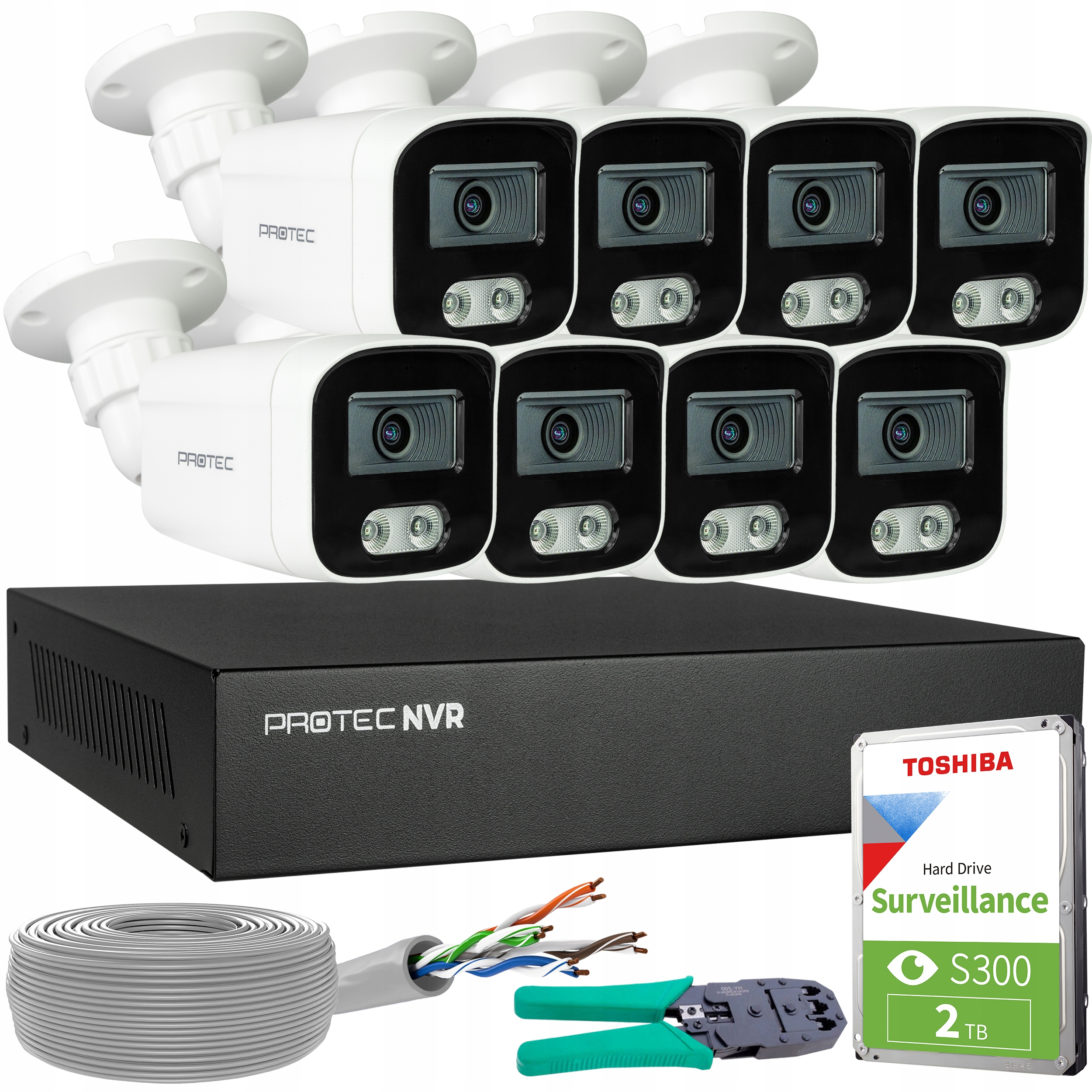 Zestaw do Monitoringu 8 Kamer Ip 8Mpx PoE Mikrofon Detekcja Ludzi Hdd 2TB