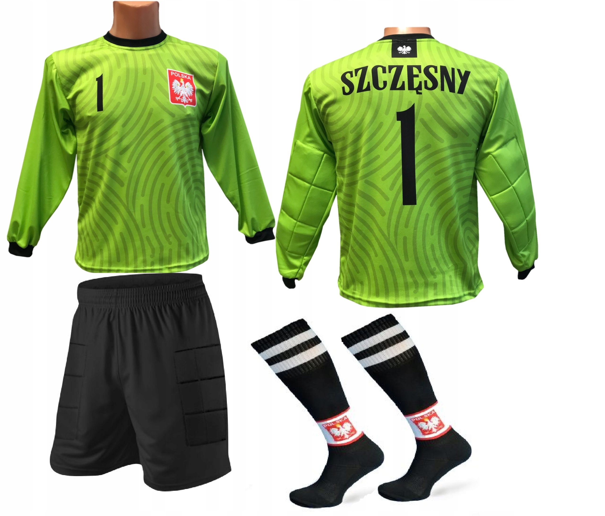 SZCZĘSNY POLSKA LIM STRÓJ KOMPLET BRAMKARSKI ROZMIAR 160 ( S ) + GETRY