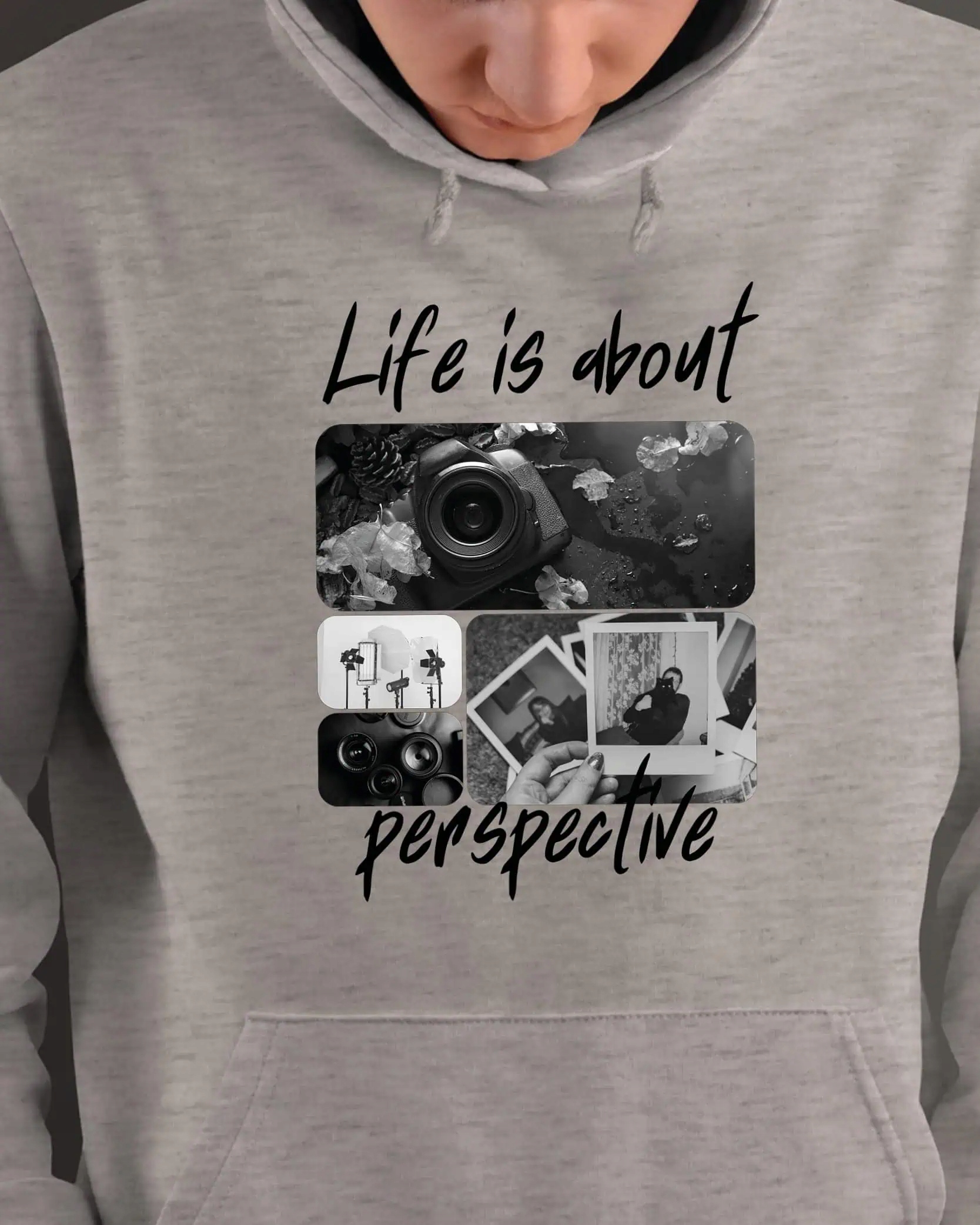 Mikina s kapucí Dárek pro fotografa Umělecká koláž Šedá L