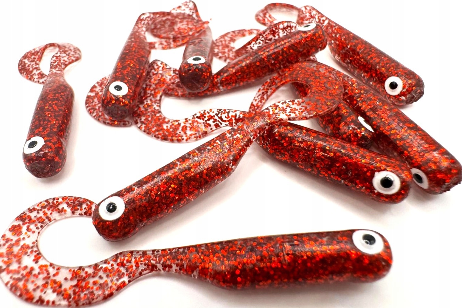 Great Fish Gumy Twister GF1 49mm 0,9g Fish Scent Glitter Red 10szt