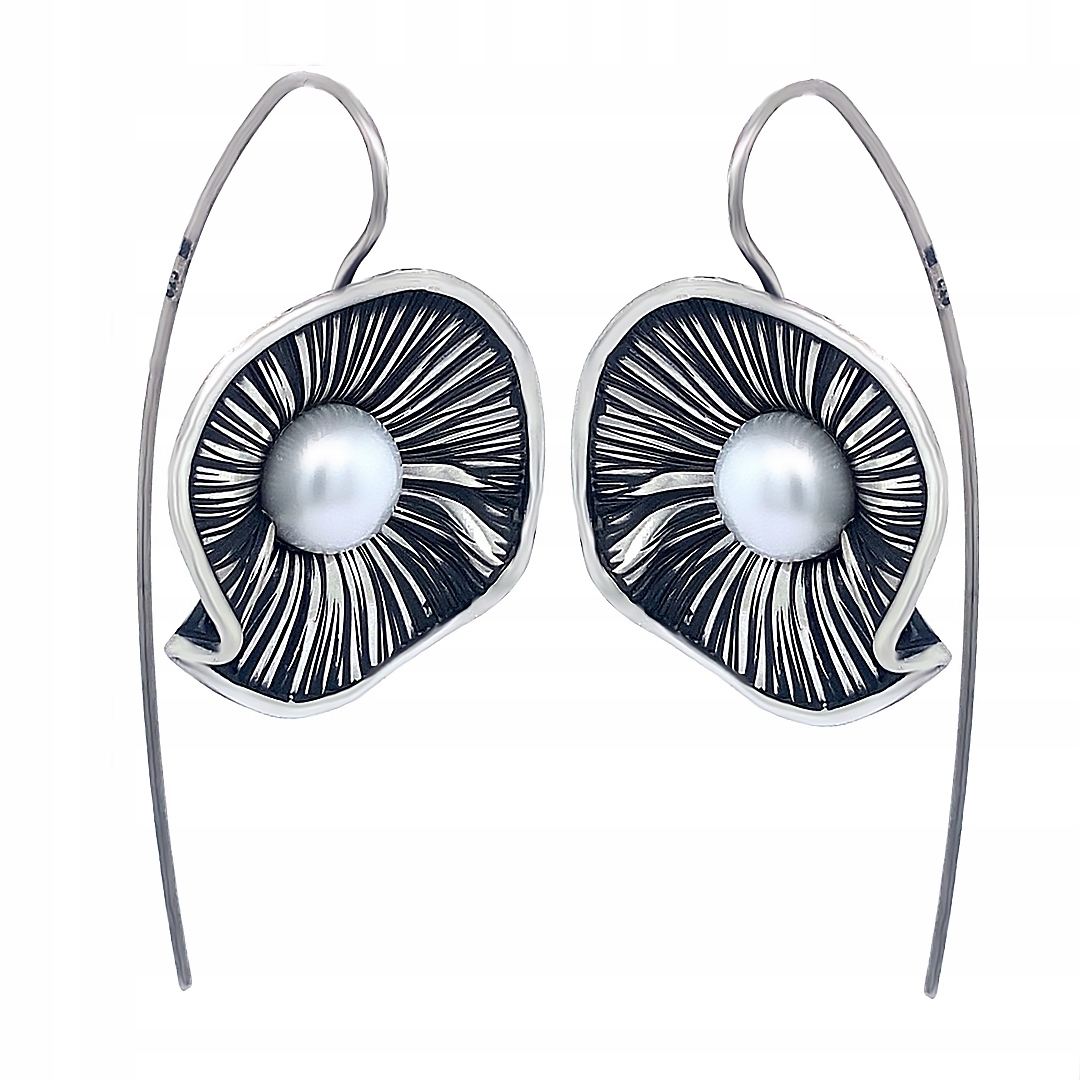 Stříbrné náušnice s perlou Solaris, ruční práce