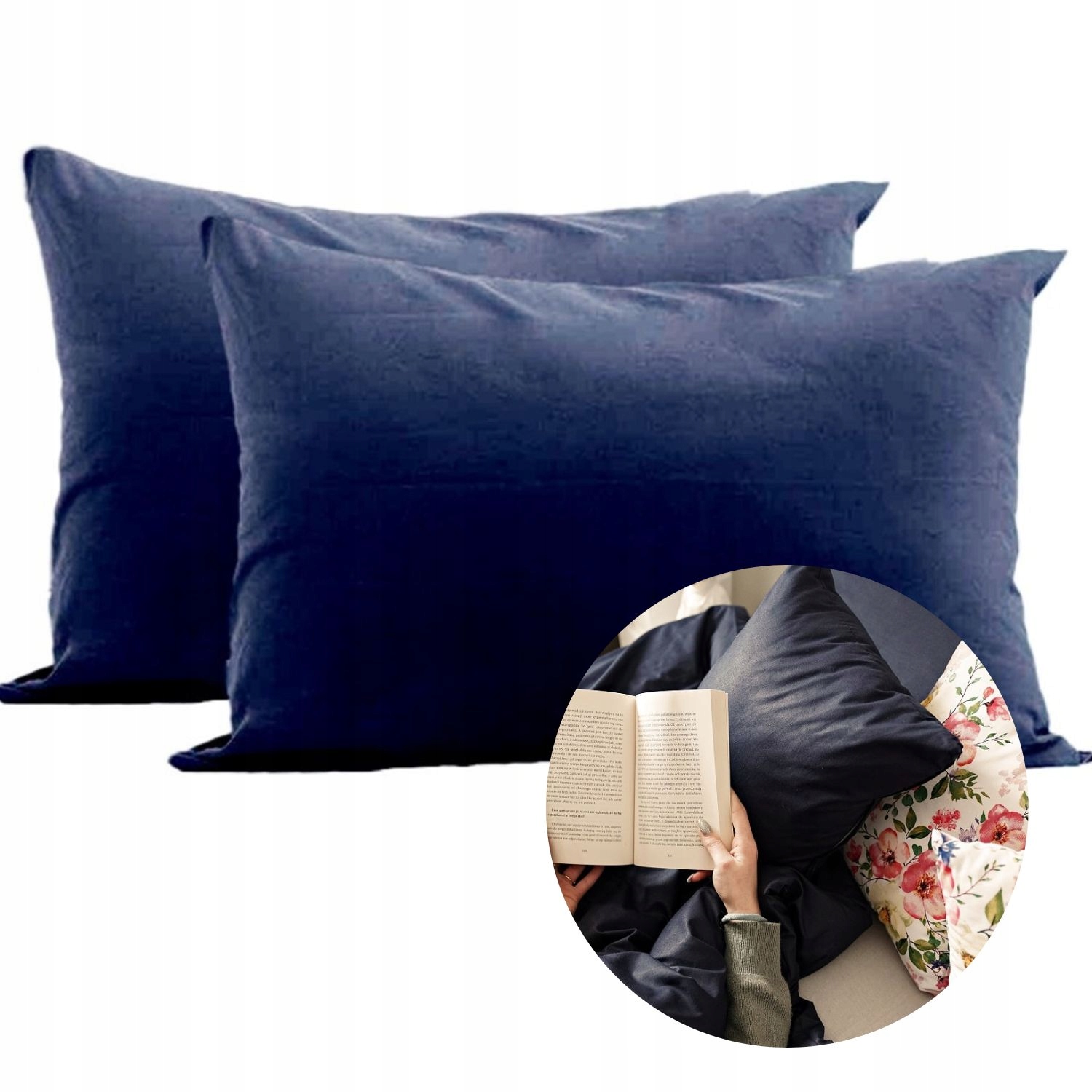 Granatowe POSZEWKI 2x 50x60 BAWEŁNA miękkie EKO