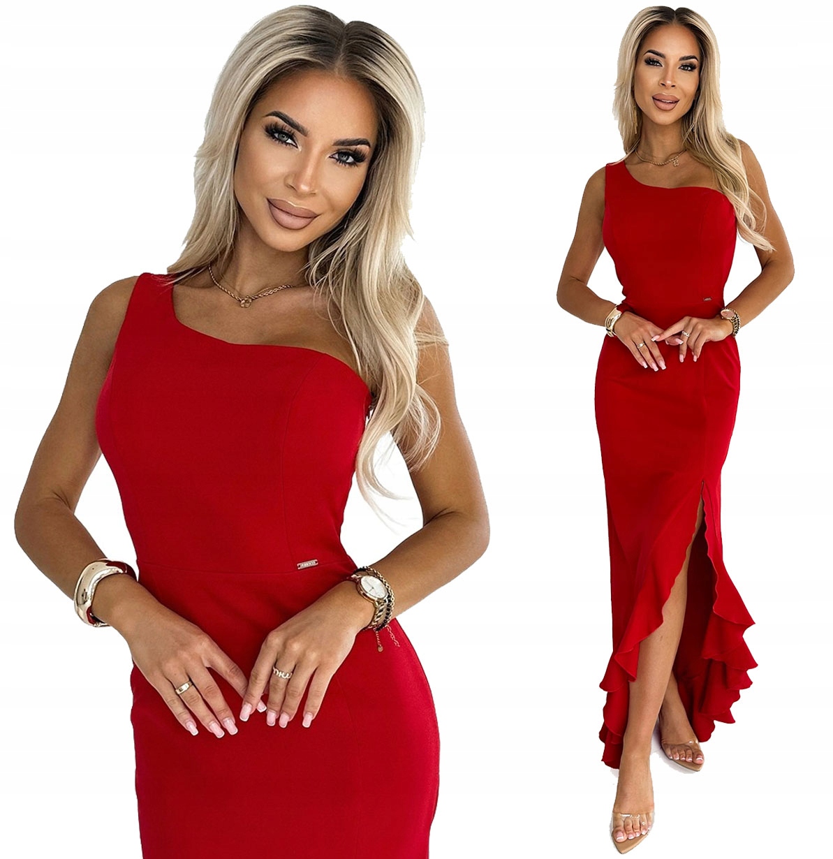 Krásné Šaty Na Jedno Rameno Na Ples Svatební Hostina Červená L