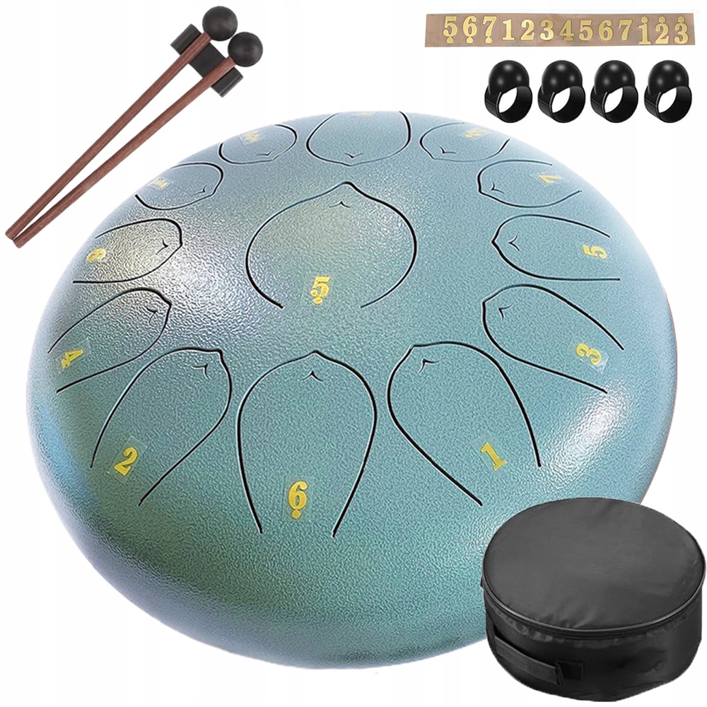 Ocelový Jazykový Buben Tongue Drum Kotoučový Buben 13-TÓNOVÝ 12" Modrý
