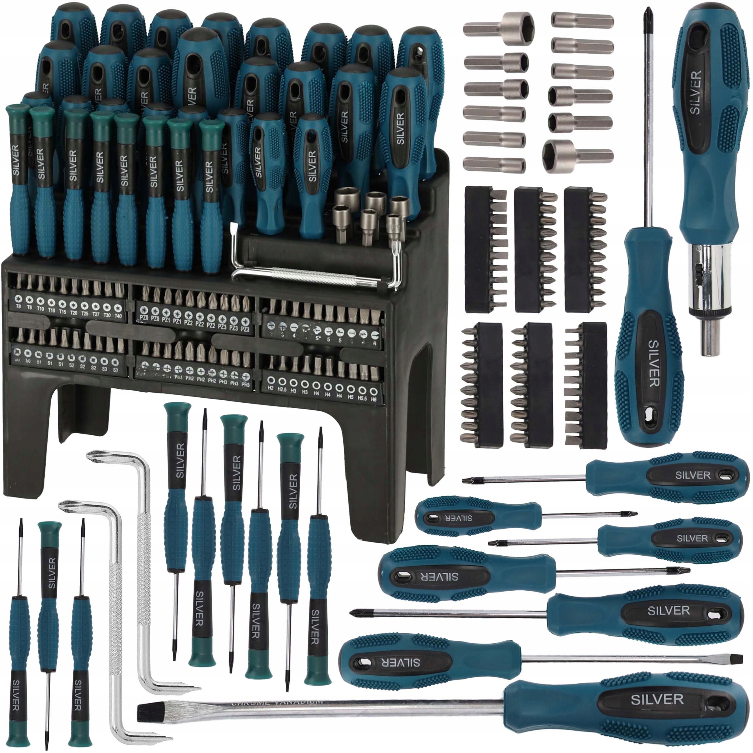 SilverTools zestaw śrubokrętów i bitów 100 el. CrV wkrętaki torx