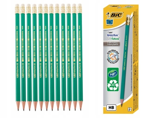 Ołówek Bic z gumką HB 12 sztuk