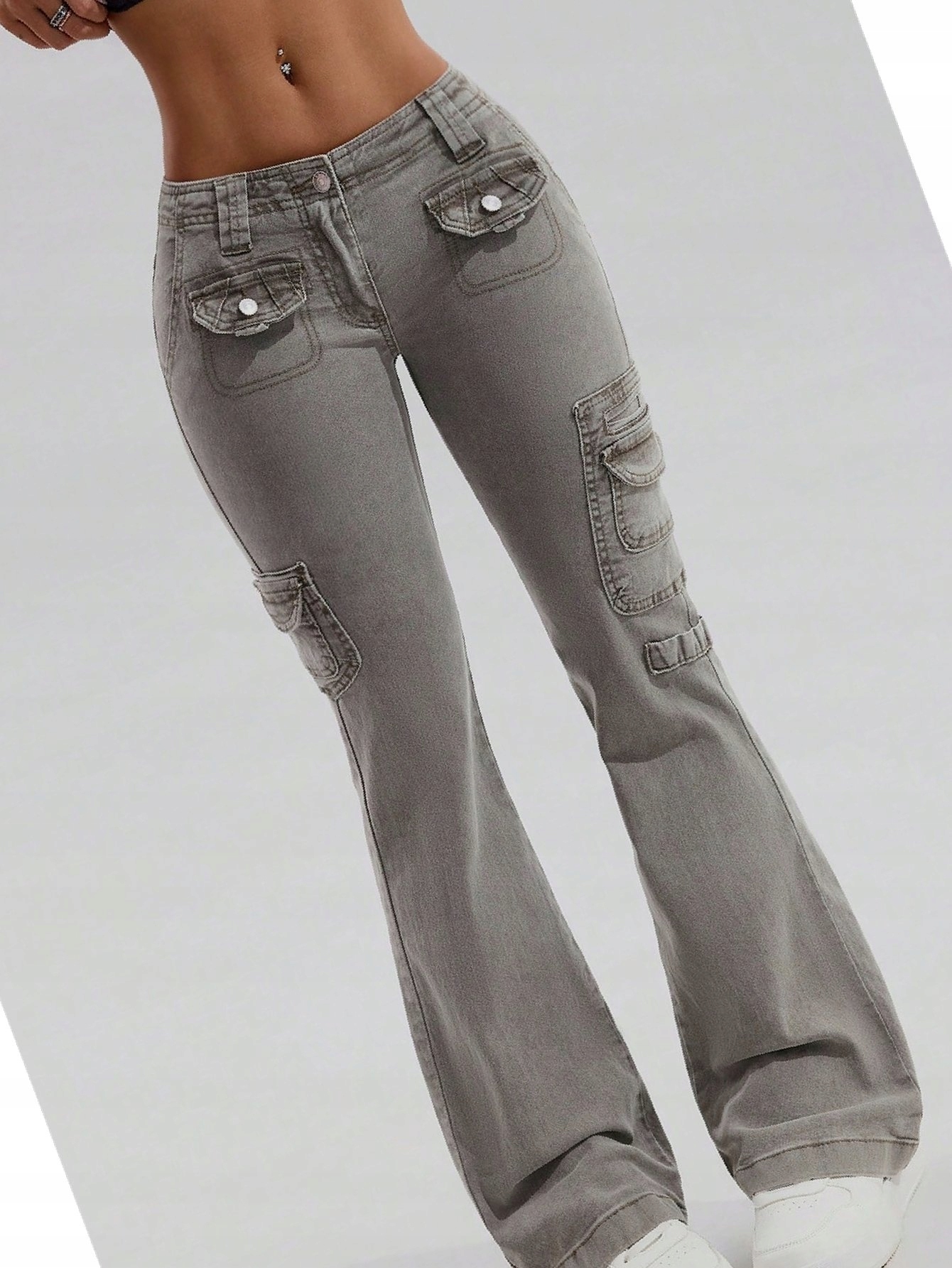 Džíny Cargo Zvony s nízkým pasem Šedé 32 Kapsáče