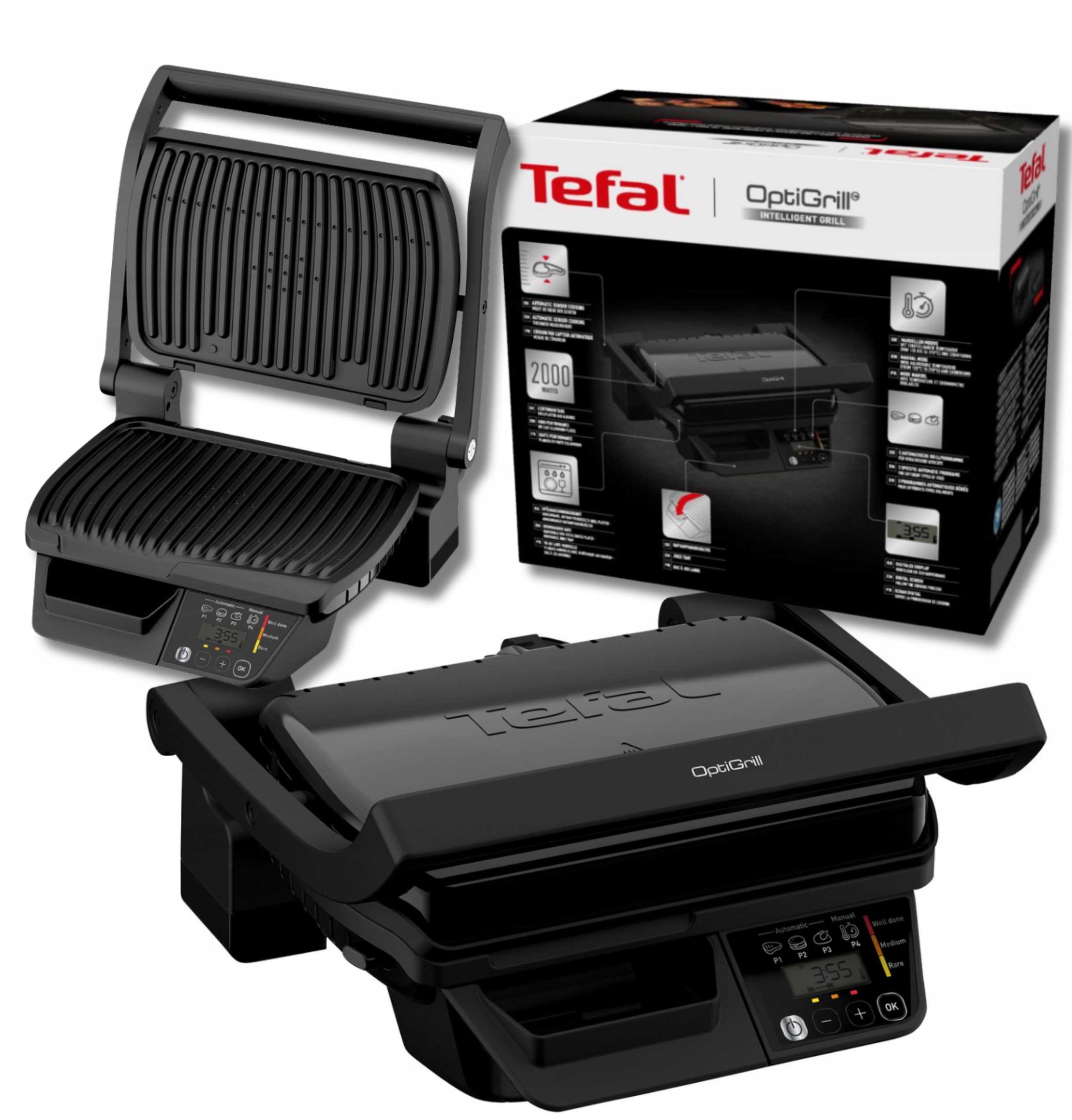 Optigrill Tefal Grill Kontaktowyc Elektryczny Opienacz Panini Czarny 2000 W