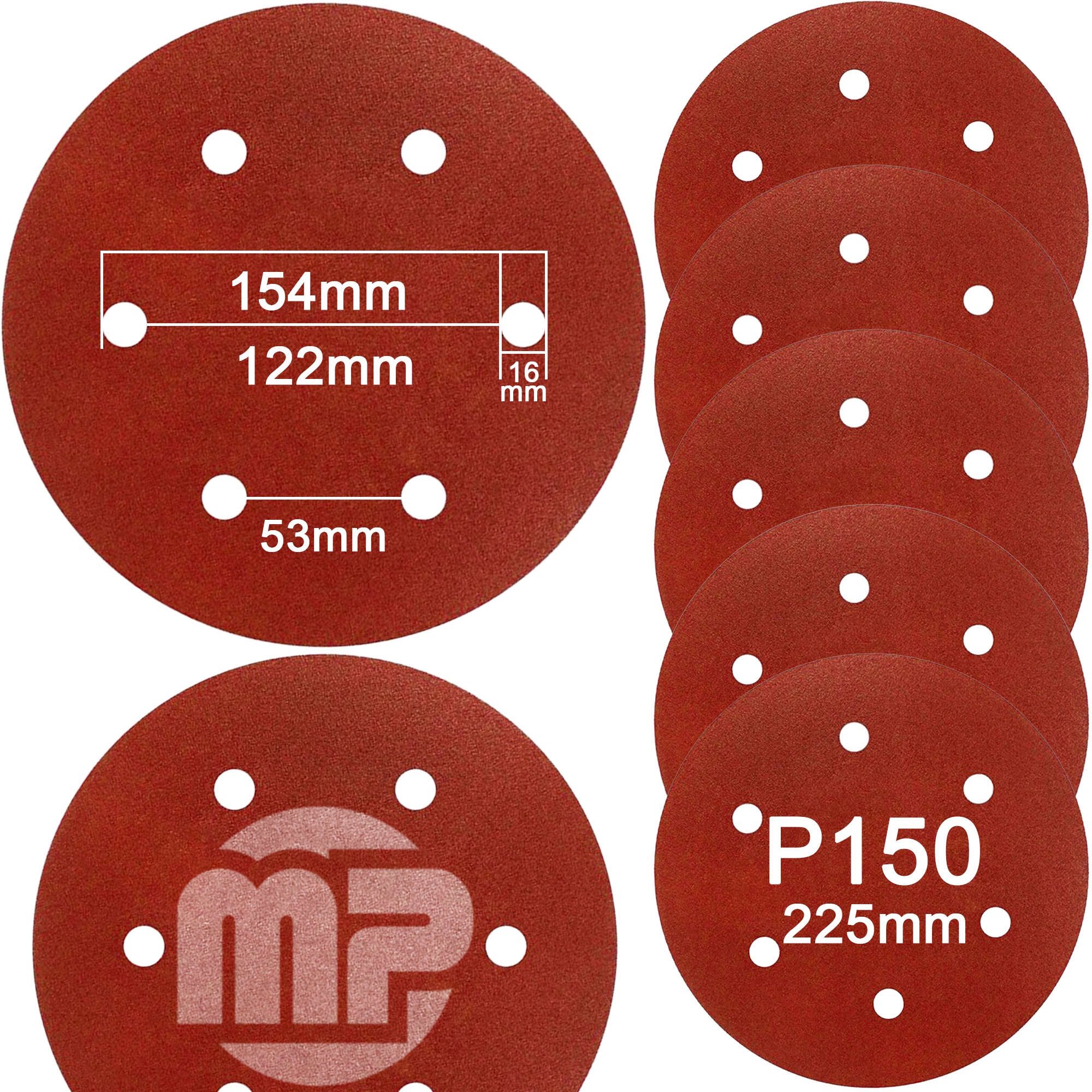 Papier Ścierny 225mm 6 otworów P150 Szlifierki Żyrafy MP0016 MP0025 5szt