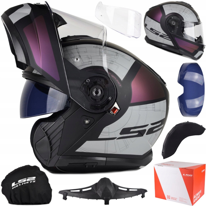 Motocyklová prilba LS2 |Matt Black Orion Purple Blue Prilba Čeľusťová FF908