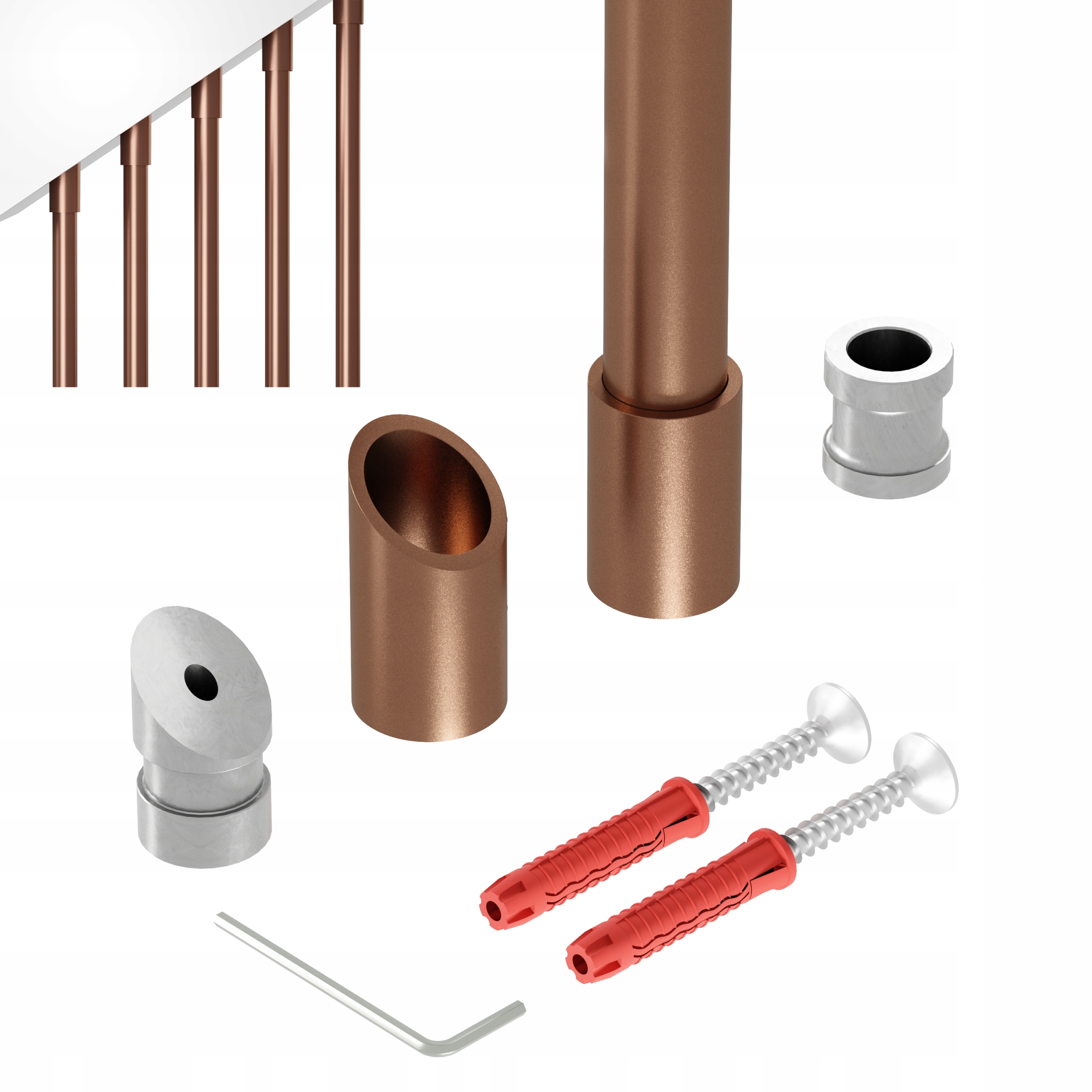 Zábradlí na schody šikmé 32 st tralka fi 20 mm měď 295 cm Noa 32