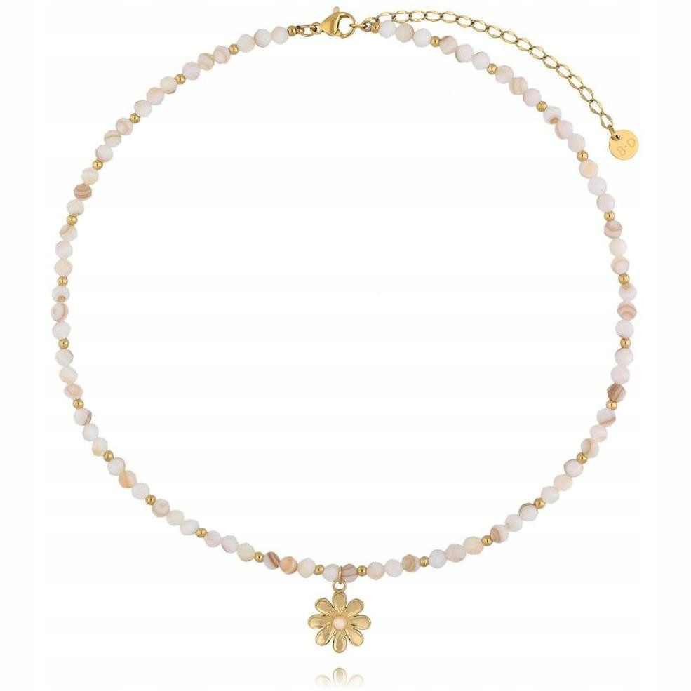 Náhrdelník By Dziubeka béžový květ mušle 43 cm