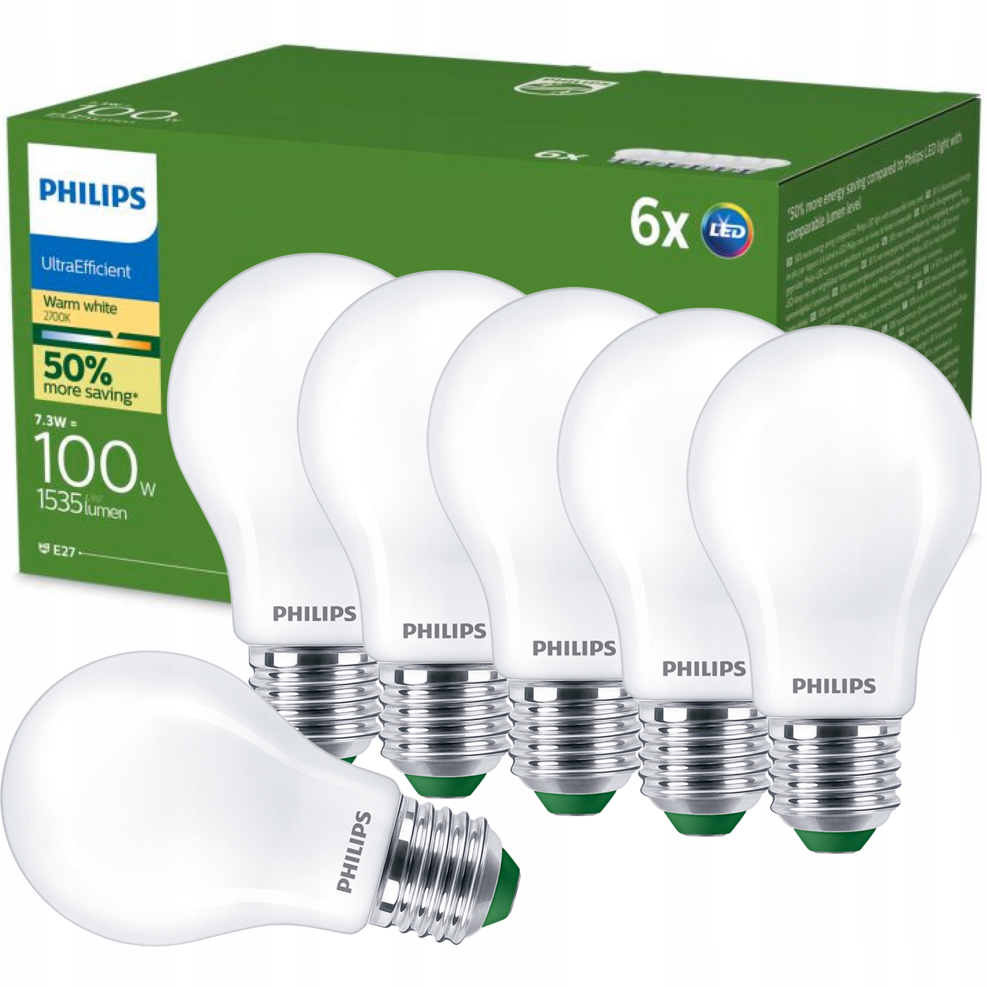 Led žiarovka E27 Philips 7.3W 100W 1535lm 210lm/W 2700K Teplá Trieda A 6ks