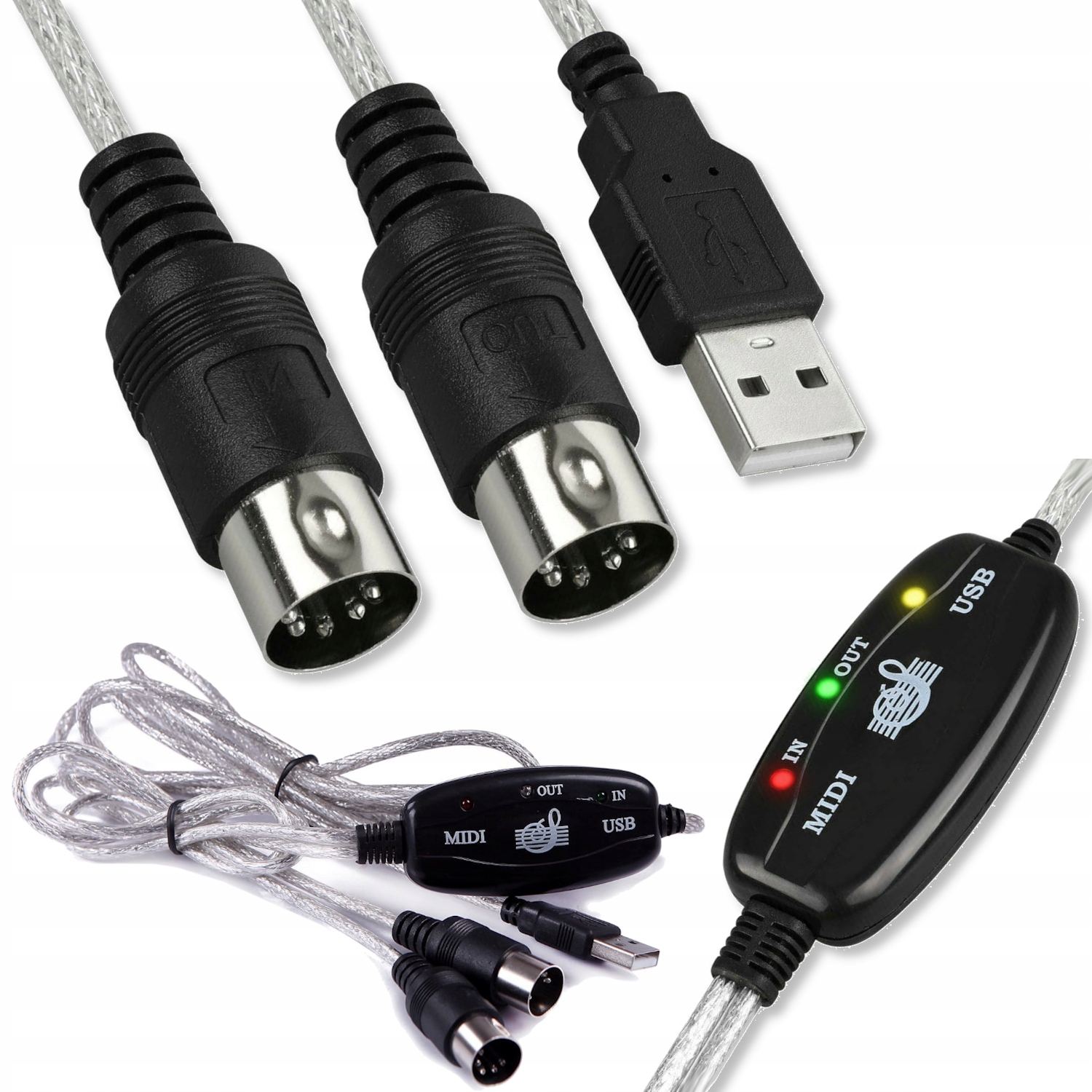 MIDI IN - MIDI OUT USB Adapter 5 DIN INTERFEJS 16 kanałów kabel przejściówk
