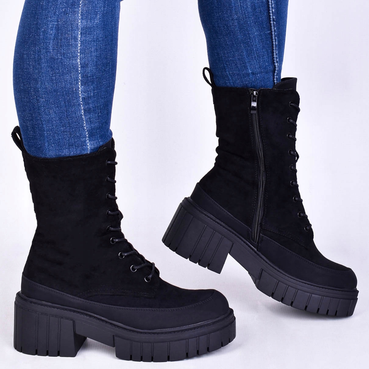 ZAMSZOWE SZNUROWANE DAMSKIE GLANY PLATFORMA Marka inna