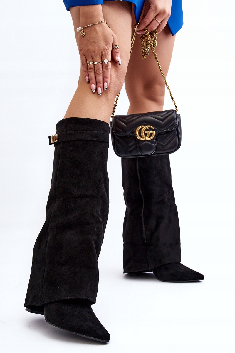 KOZAKI DAMSKIE PRZED KOLANO NA SŁUPKU EKO ZAMSZOWE CZARNE 41 Płeć kobieta