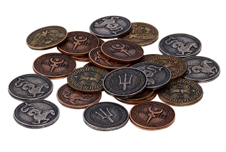 ZESTAW 24 MITOLOGICZNYCH METALOWYCH MONET LARP RPG