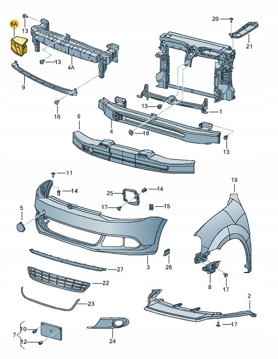 ABSORBER PIANKA ZDERZAKA VW Jetta przód lewa Strona zabudowy przód