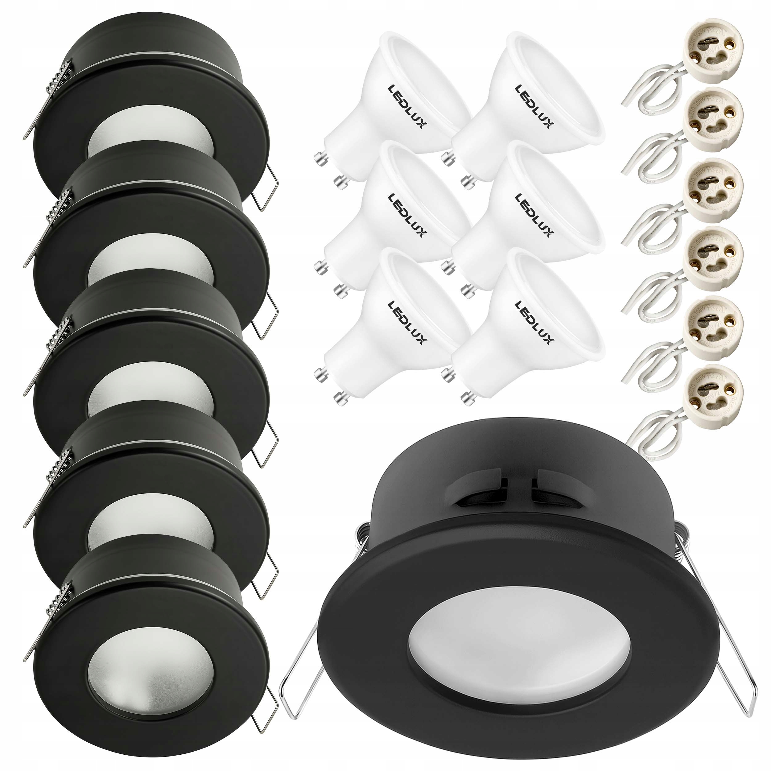6x Oprawa halogenowa hermetyczna D-06 Czarna IP44+ Led GU10 1,5W zestaw
