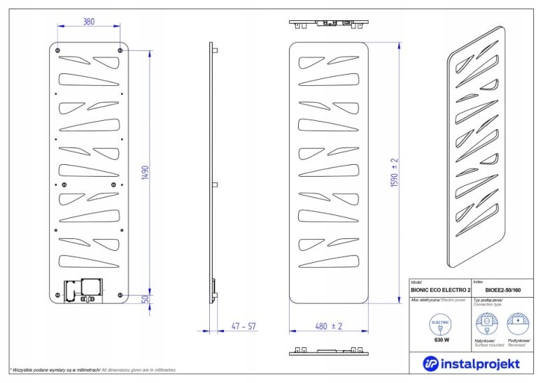 INSTAL PROJEKT BIONIC 2 elektryczny 50x160cm biały Marka Instal Projekt