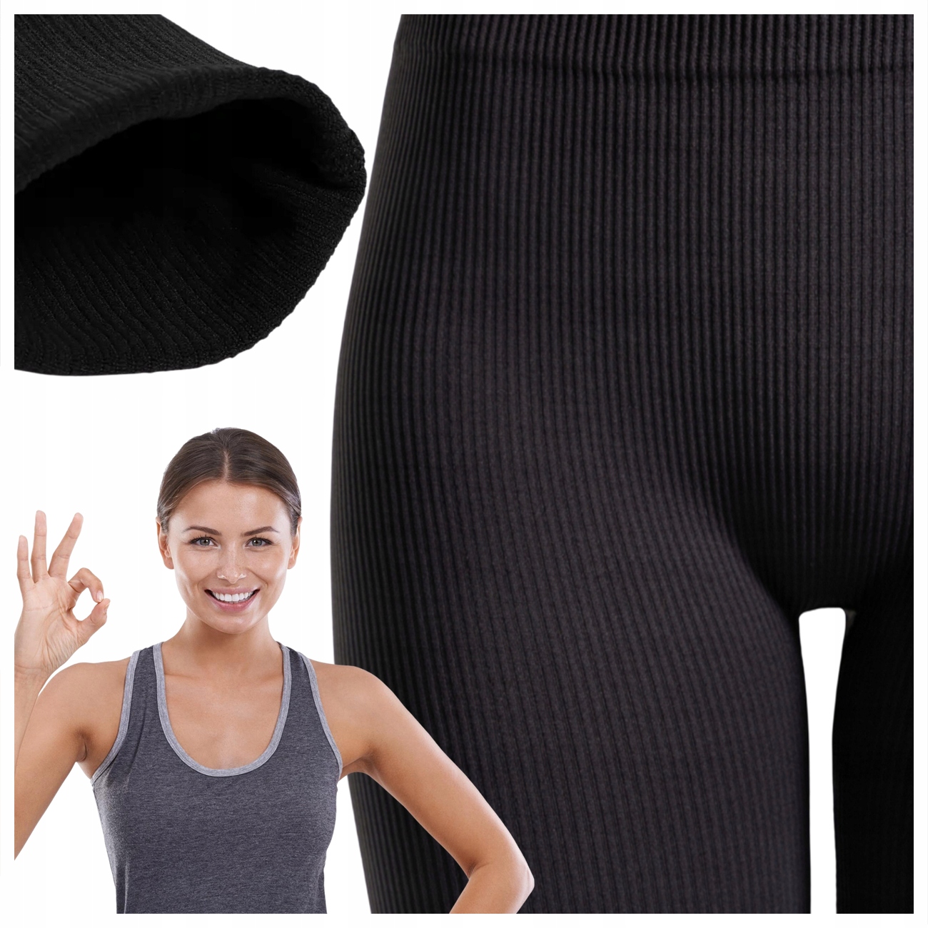 Legginsy czarne długie z wysokim stanem wyszczuplające