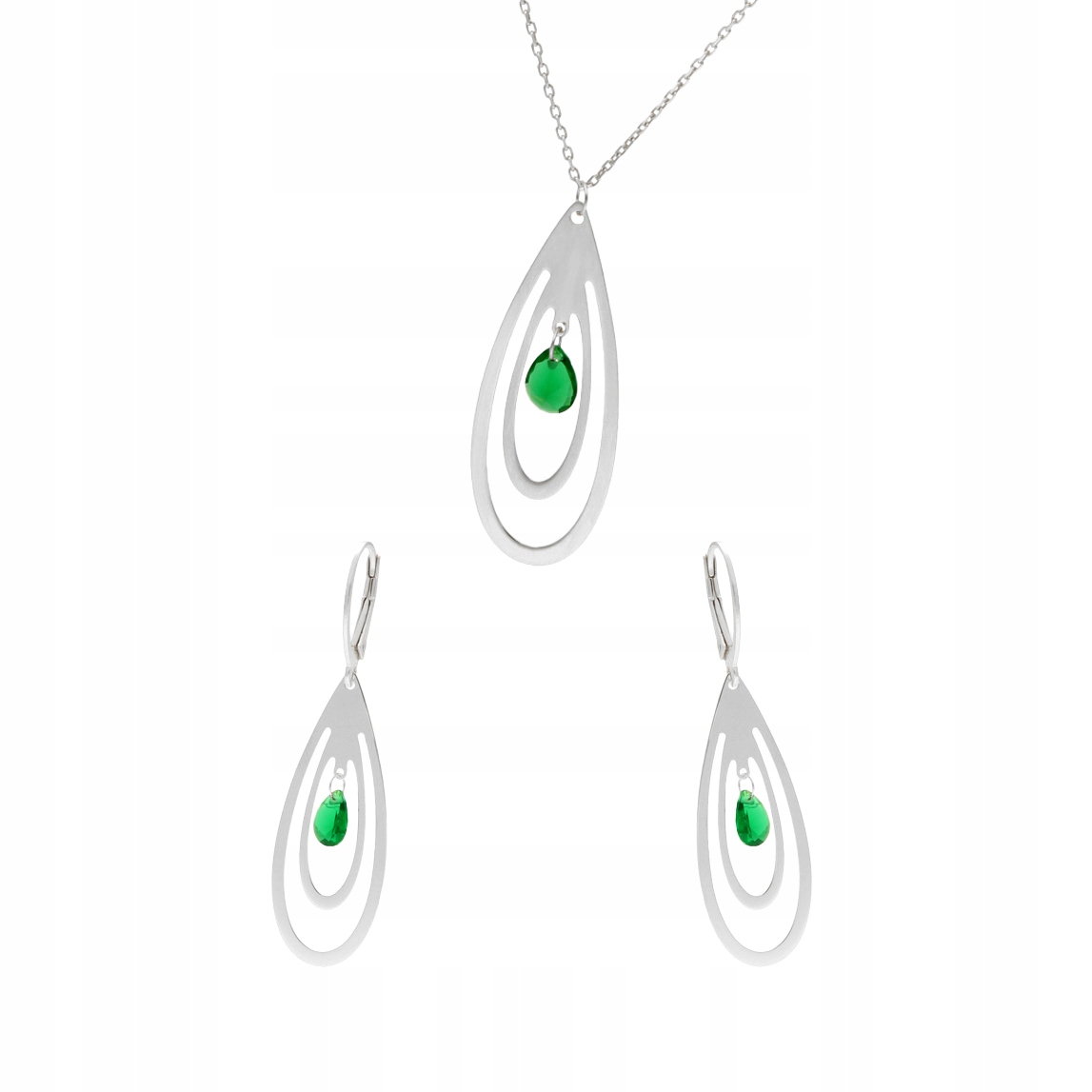 Sada stříbrných slziček se zelenými zirkony
