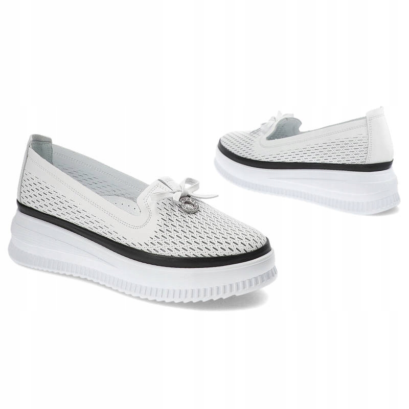 Białe Półbuty Ravini Skórzane Buty Damskie Kolor biały