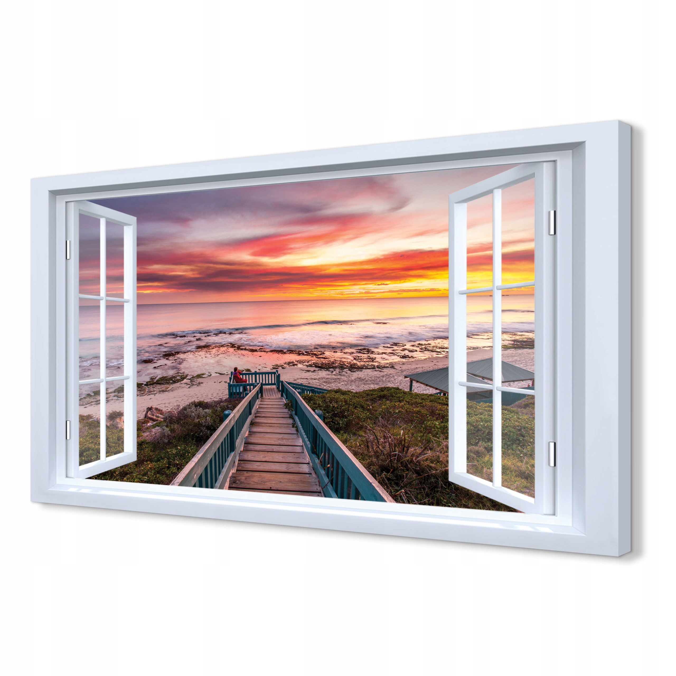 Obraz okno 3d Pláž schody more do interiéru 120x80