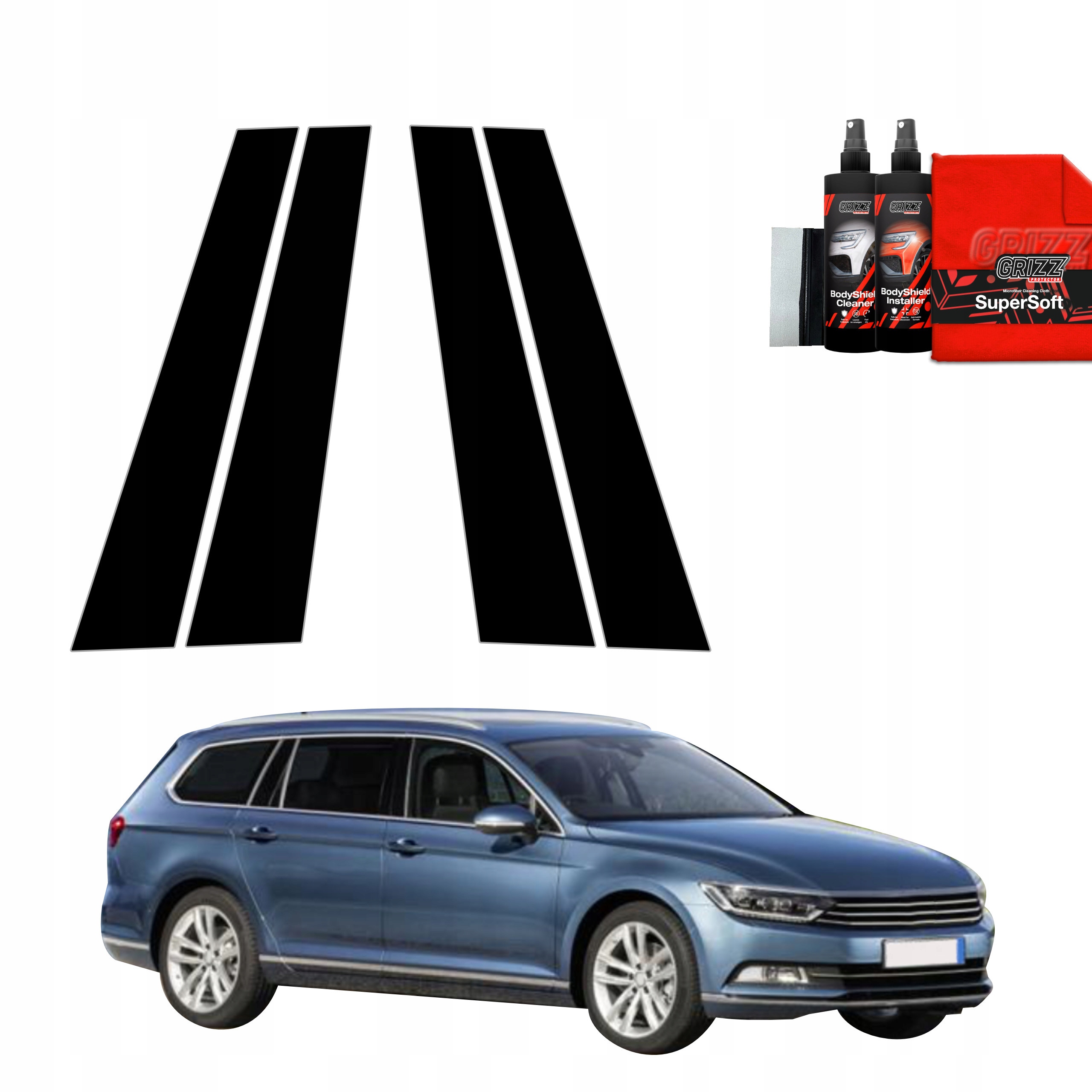 4v1 Černá fólie na sloupky pro Volkswagen Passat B8 Kombi (2014-2022)