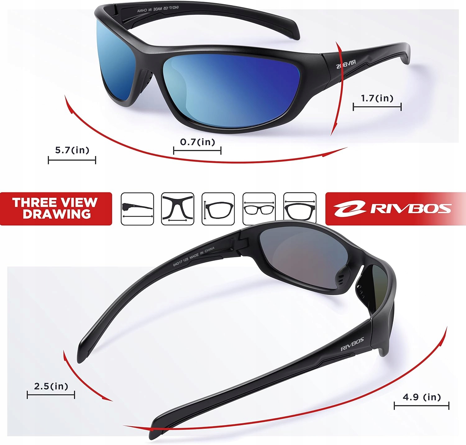 OKULARY ROWEROWE PRZECIWSŁONECZNE SPORTOWE RIVBOS UV400 UNIWERSALNE PRO Kod producenta 10021