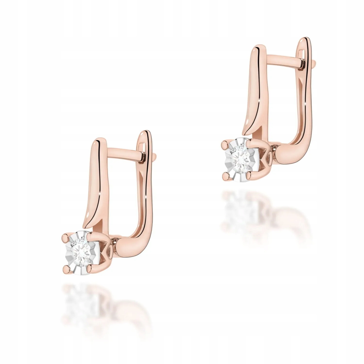 Złote kolczyki z brylantami diamenty 2 x 0,08ct różowe złoto pr. 585