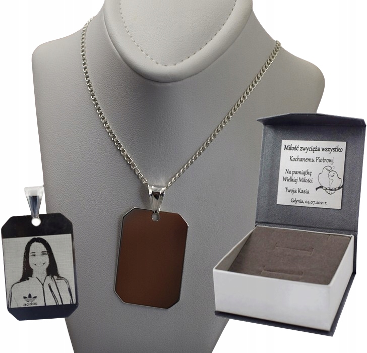 

Srebrny Łańcuszek Zawieszka Zdjęcie + Grawer