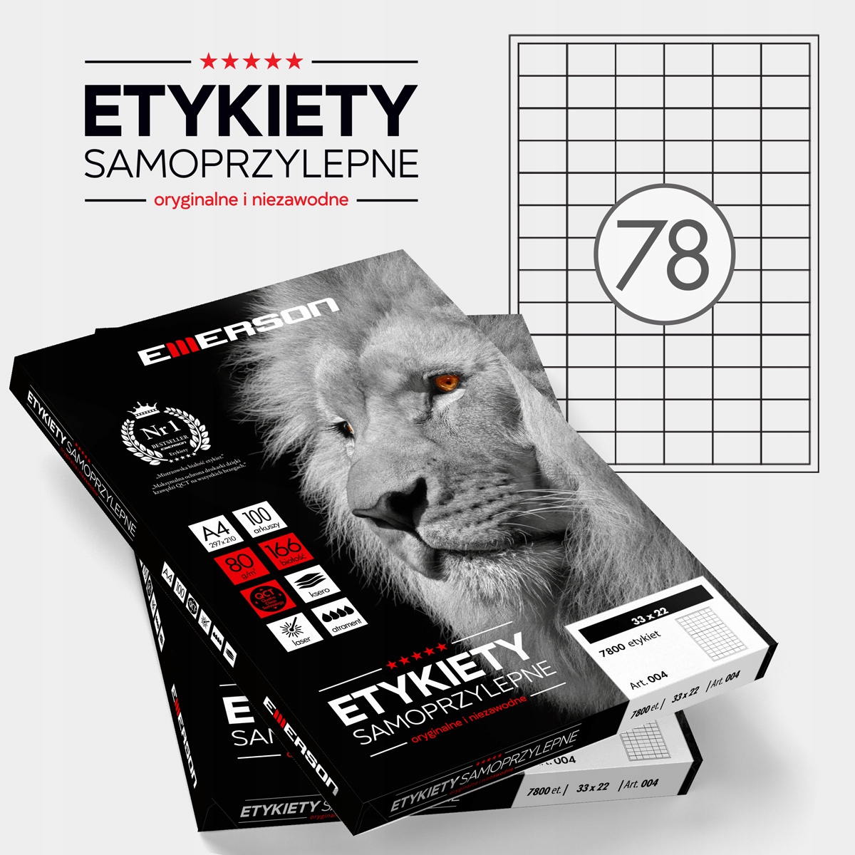 

Etykiety 33 X 22.0 MM. 78 SZT/A4 Emerson Uni
