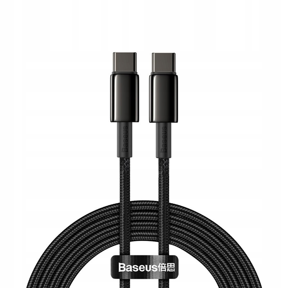 Kabel przewód Usb-c Usb-c szybkie ładowanie 100W 2m cały czarny