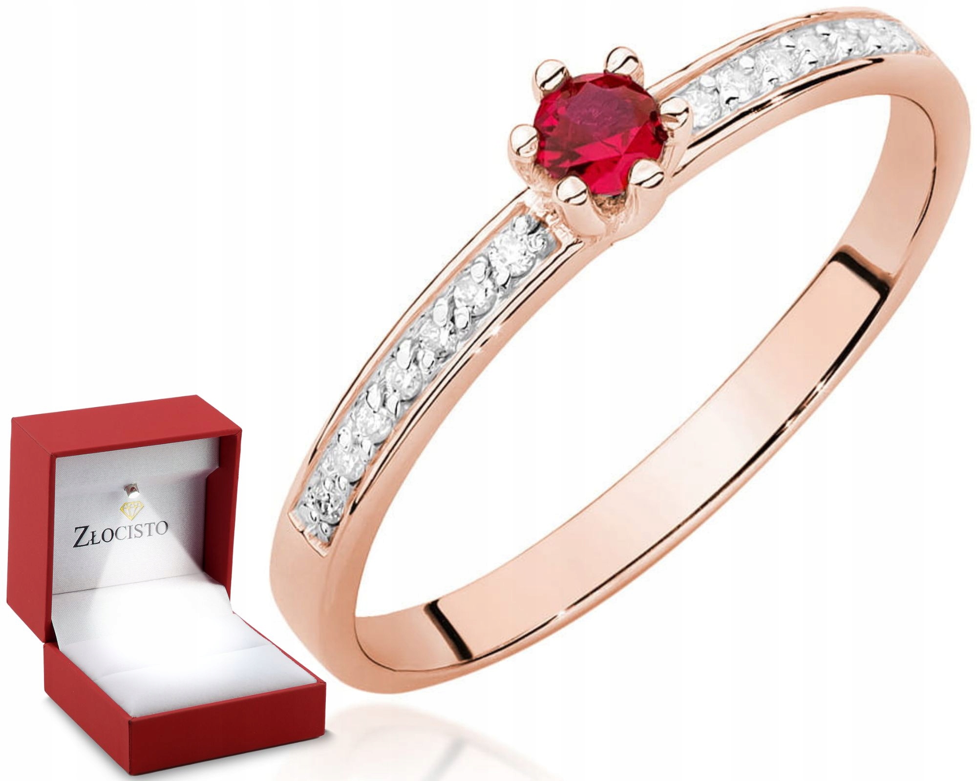 Zlatý Prstýnek Rubín Brilianty Růžové Zlato 585 Gravírování Dárek