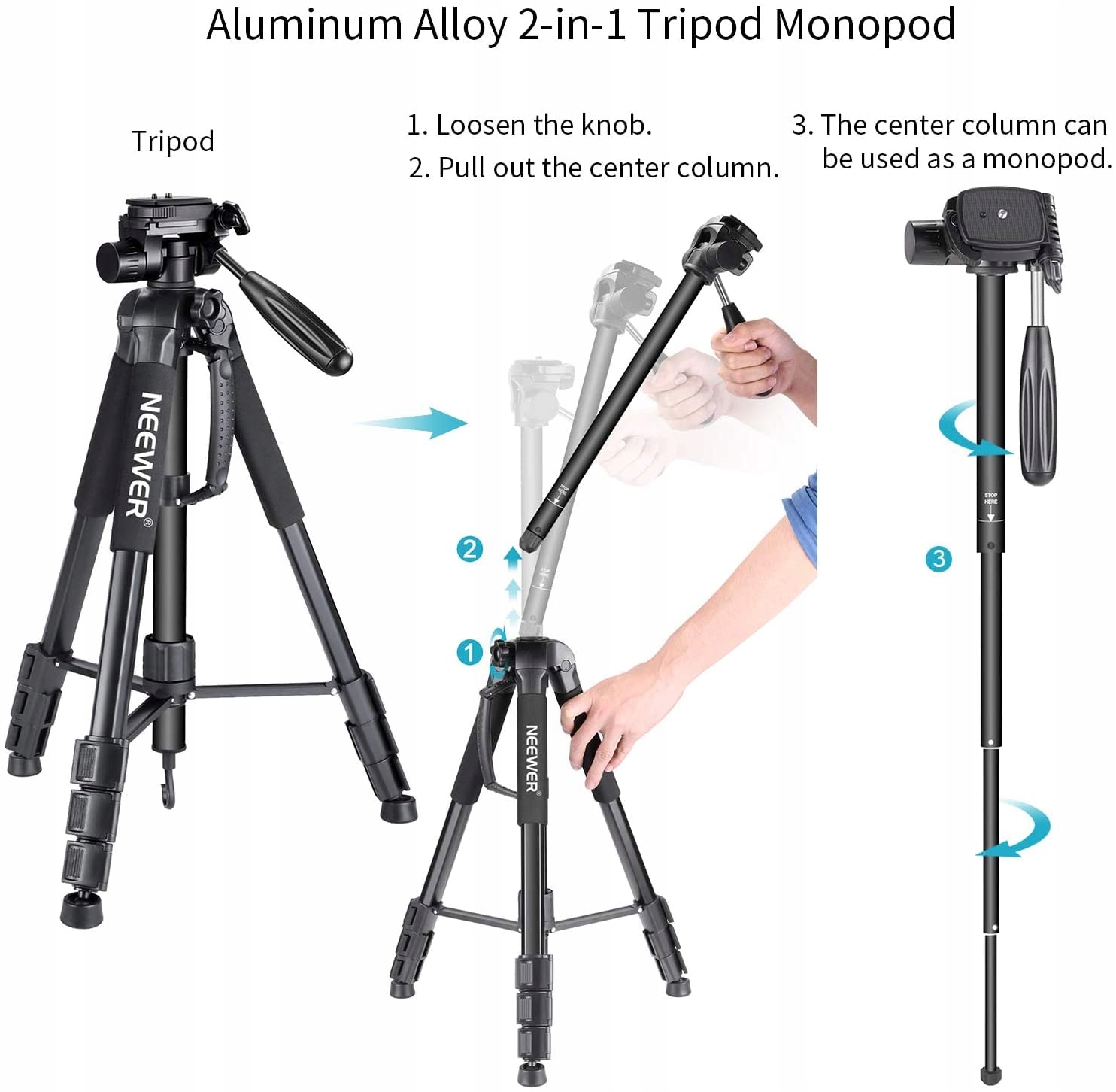 NEEWER Przenośny Statyw Aluminiowy 177cm z Głowicą Panoramiczną do DSLR — miniatura 2