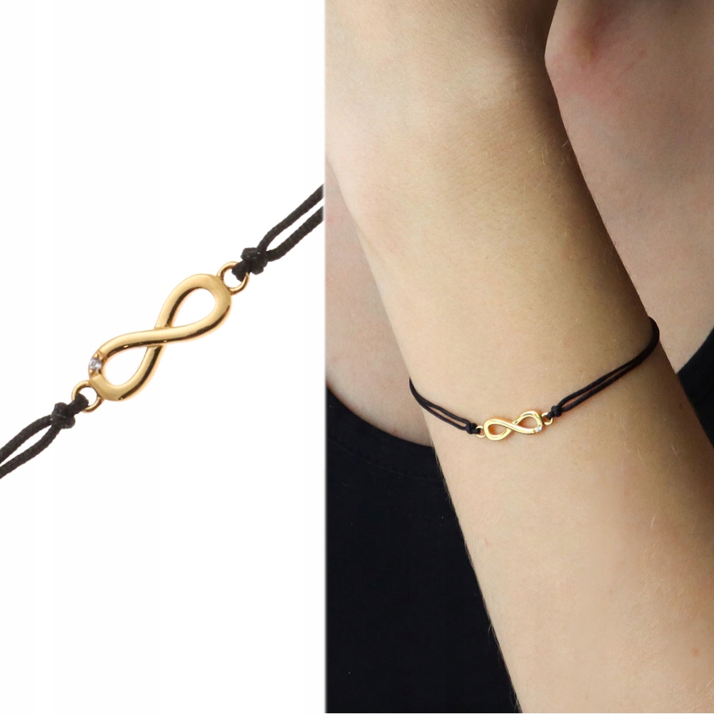 

Srebrna bransoletka złocona nieskończoność sznurek