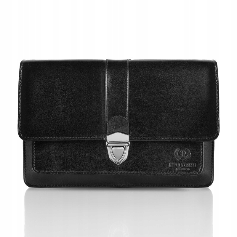 Pánská kožená taštička do ruky černá elegantní s popruhem Paolo Peruzzi