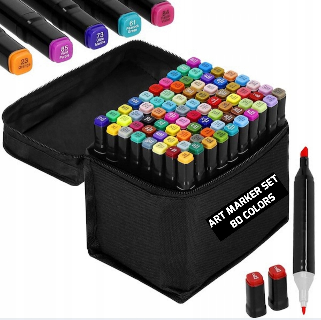 MARKERY ALKOHOLOWE 80 SZT Flamastry Mazaki Pisaki Dwustronne + TORBA