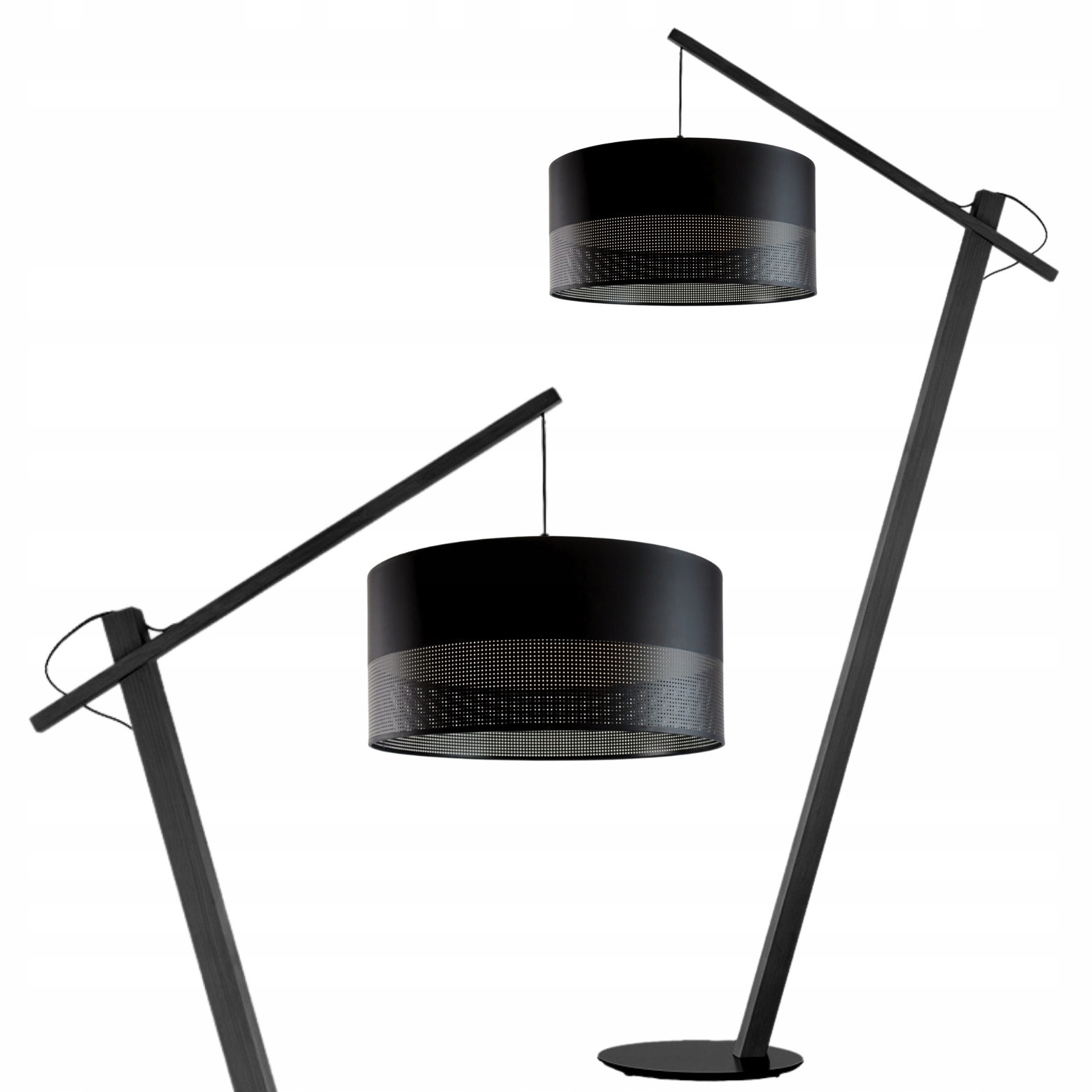 Lampa Stojąca Podłogowa Czarna Drewniana Abażur Led E27 Nowoczesna Modna