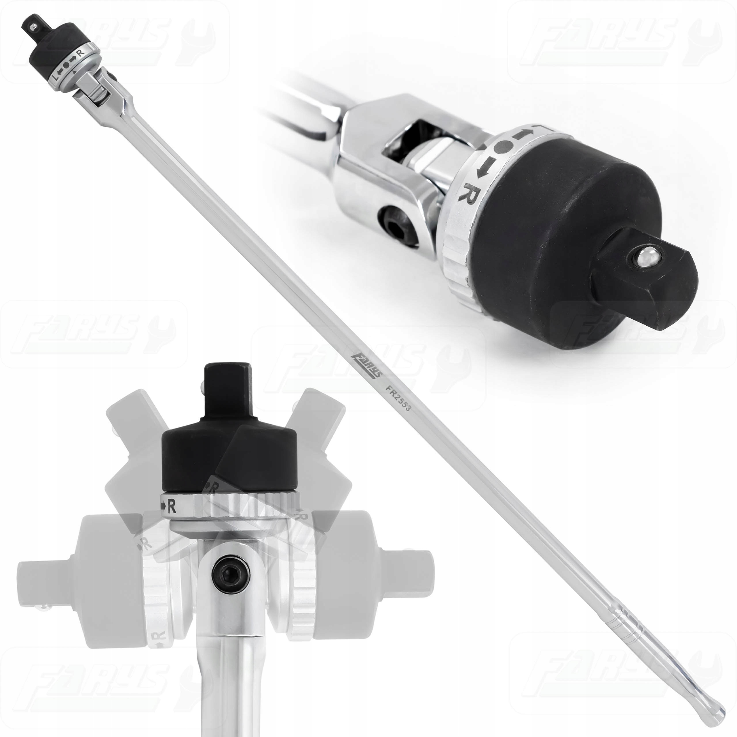 Pokrętło Przegubowe Łamane z Grzechotką 1/2" 610 mm 180 stopni Farys FR2553