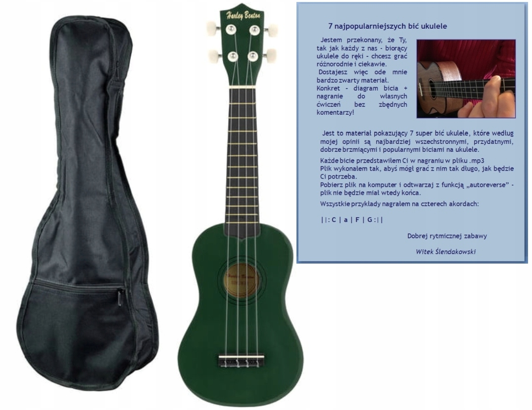 UK12 Gn Ukulele sopranowe Zielone 12 progów Harley Benton Pokrowiec, Kurs