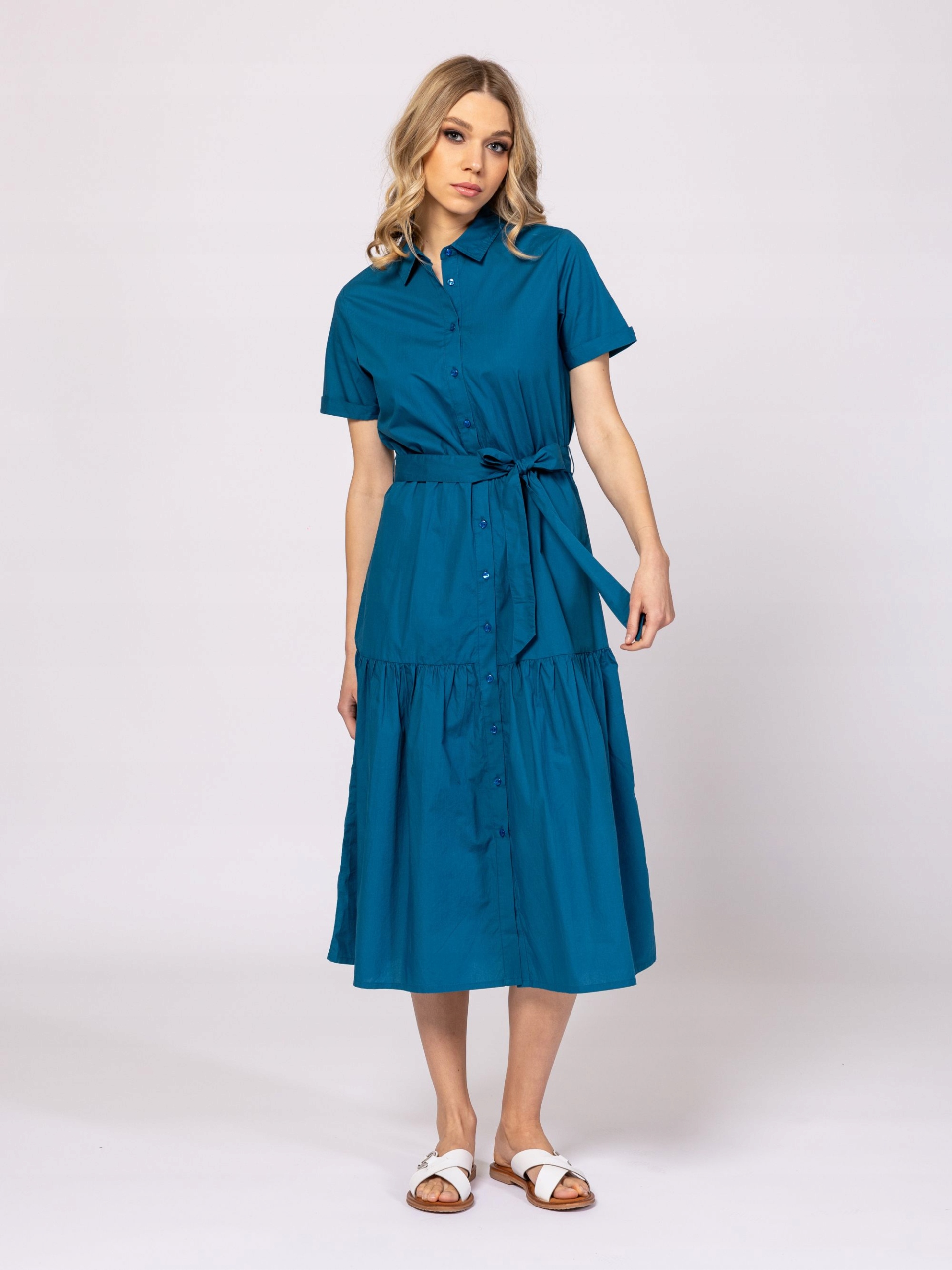 Heavy Tools Letní Elegantní Šaty MIDI Vedna Teal Modrá L