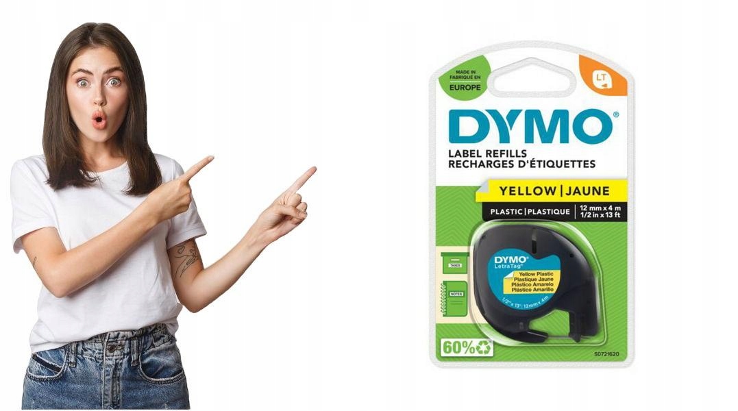 Taśma Dymo Letratag 12mm/4m plastikowa żółta
