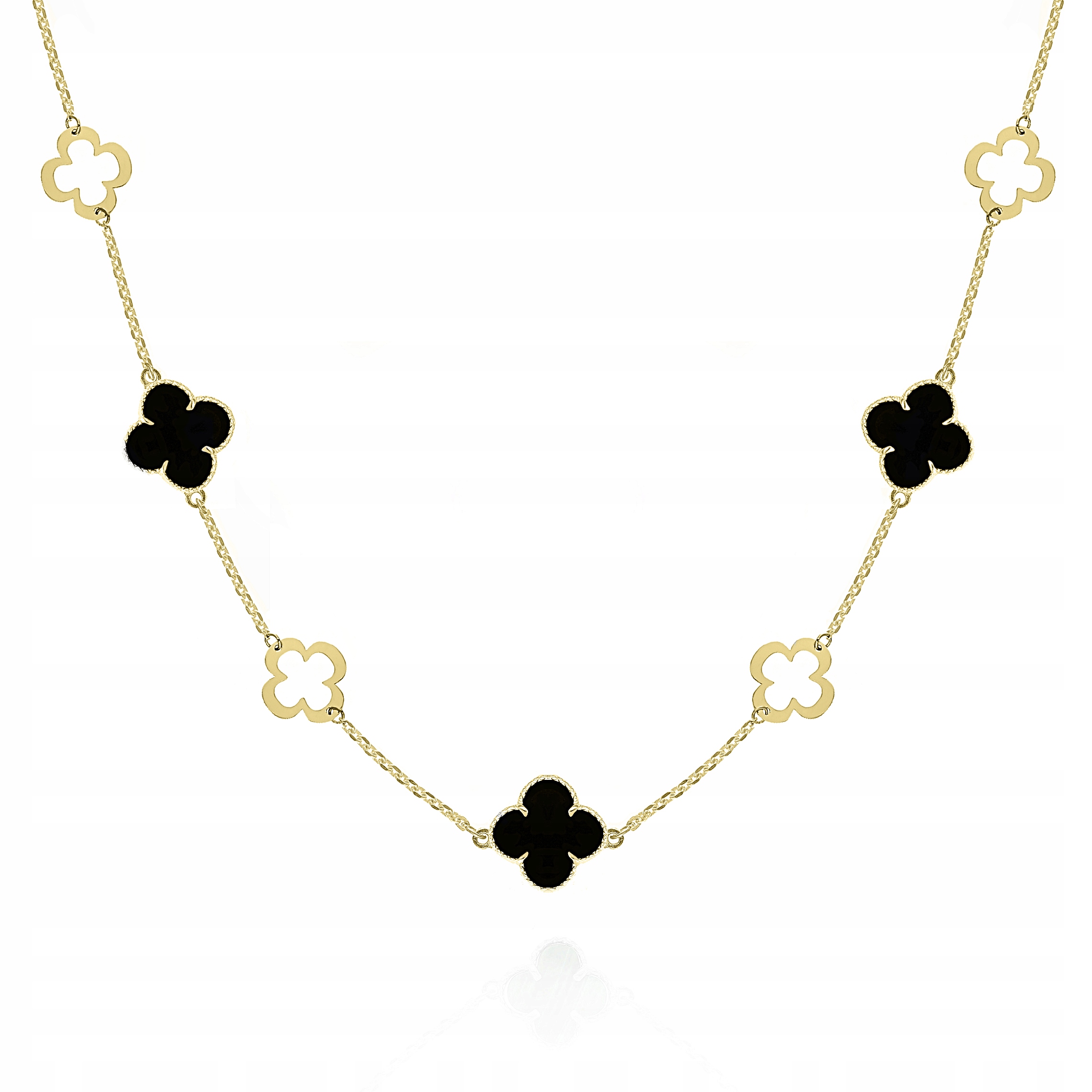 Stříbrný pozlacený náhrdelník choker čtyřlístky onyx Ag.925 45 cm