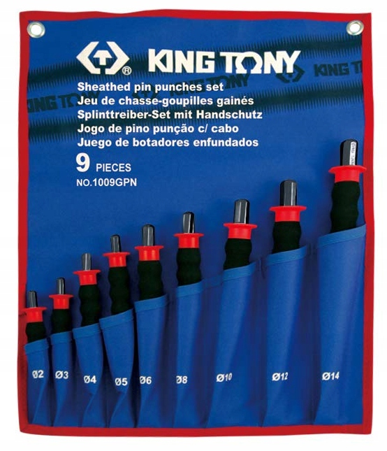 Ihlové Vyrážače Gumová Rukoväť 2-14 mm 9ks Krytka King Tony 1009GPN